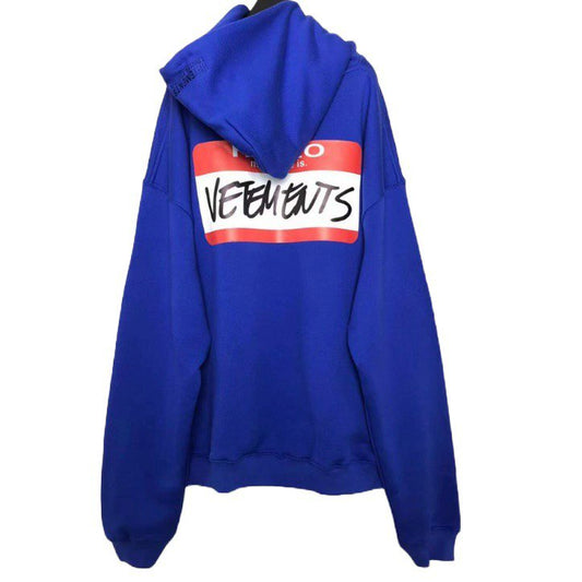 VETEMENTS Logo-Print Blue Oversized Hoodie