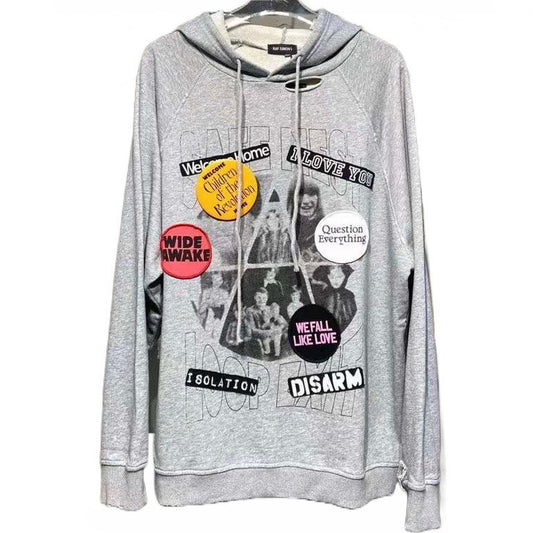 RAF SIMONS Welcome Home Oversized Cotton Hooded Sweatshirt In Grey