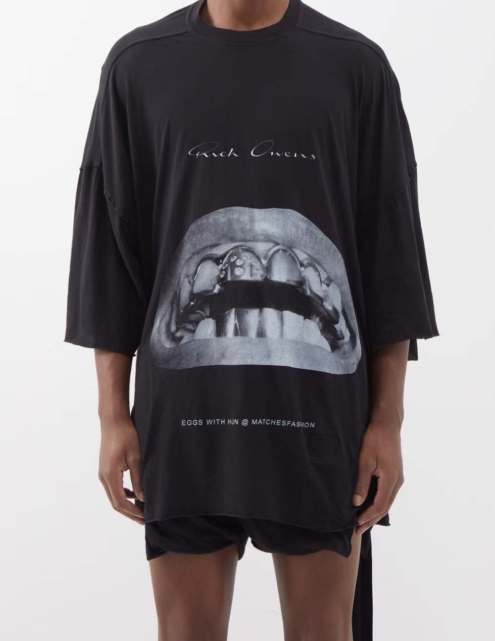 RICK OWENS x  MICHELE LAMY  Tommy Printed Cotton Black T-Shirt