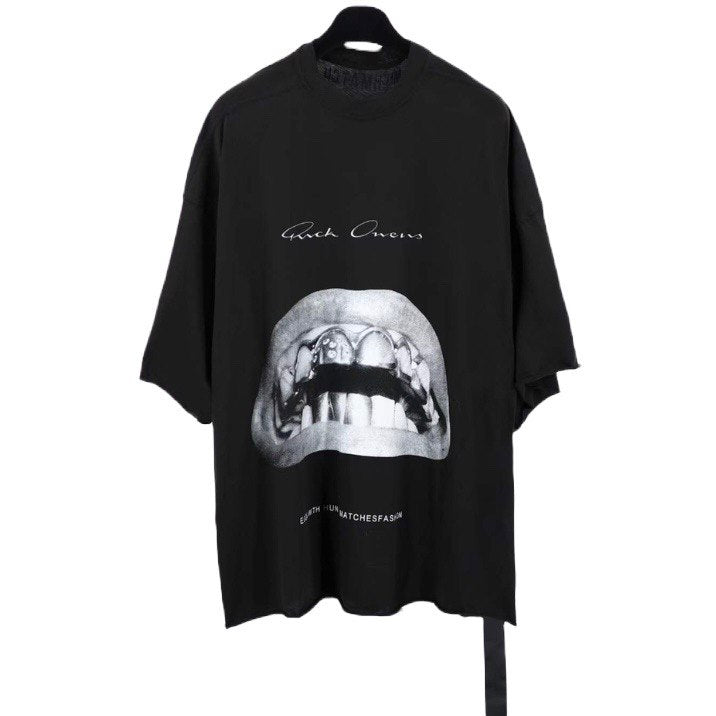 RICK OWENS x  MICHELE LAMY  Tommy Printed Cotton Black T-Shirt