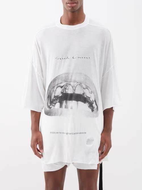 RICK OWENS x  MICHELE LAMY  Tommy Printed Cotton White T-Shirt